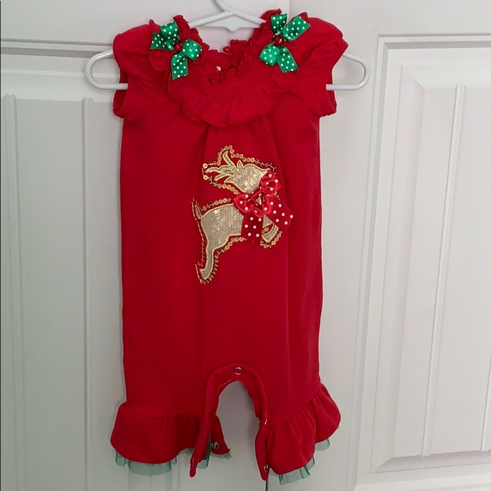 Bonnie Baby girl Christmas reindeer romper